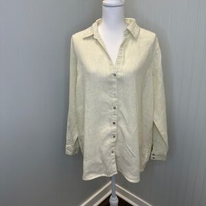Sigrid Olsen Normcore Stripped Botton Down 100% Linen Top S:XL